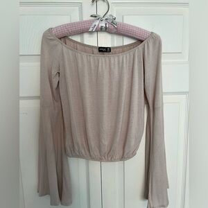 Popular Basics Off-the-Shoulder Trumpet Sleeve Knit Top-Size S